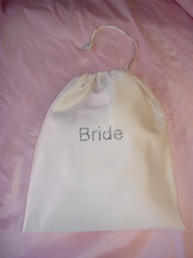 Ivory Satin Shoe Bag with Crystal "Bride"